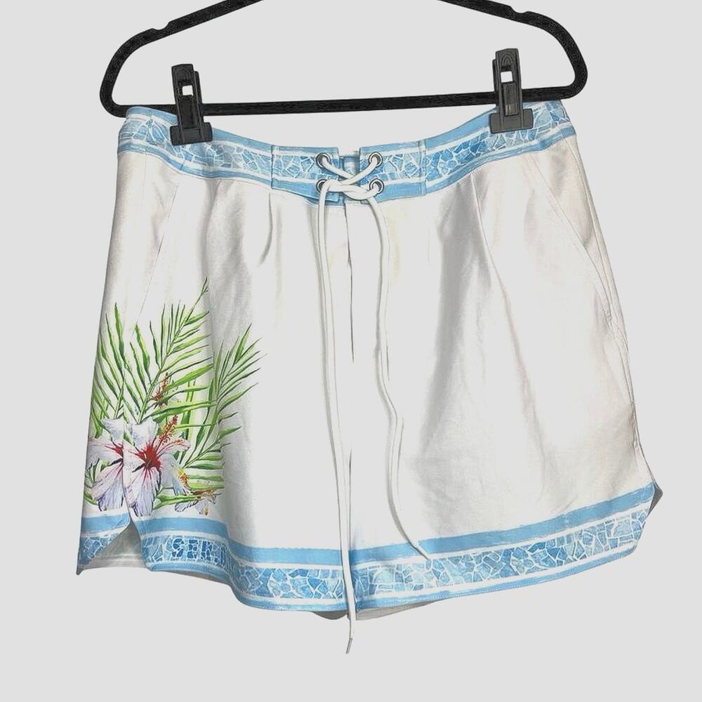 Revolve SER.O.YA Board Shorts Mens Large White‎ Blue Floral Swim Trunks NWOT